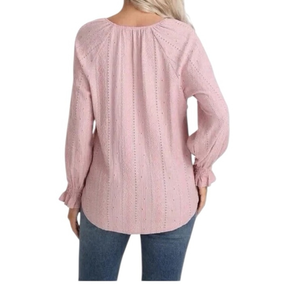 Frye Textured Peasant Boho Top Dusty Pink Long Sleeve Poet Blouse Size M - Picture 2 of 10